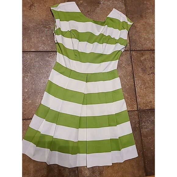 Love 21 Mini Dress Green Stripe Fit Flare... Retro, Wedding, party Size S/P - Picture 3 of 10